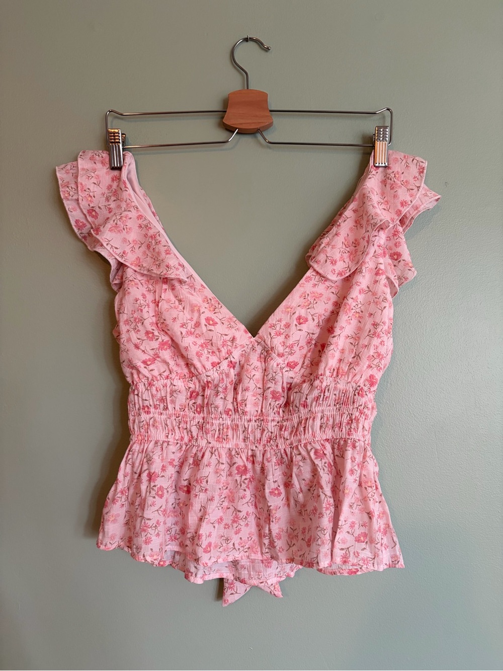 NWT Trixxi Pink Floral Peplum Top M Ruffle Smocked Romantic Rayon Cami Boho